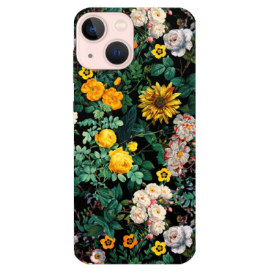 Husa iPhone 13, Silicon Premium, FLOWERS - YELLOW